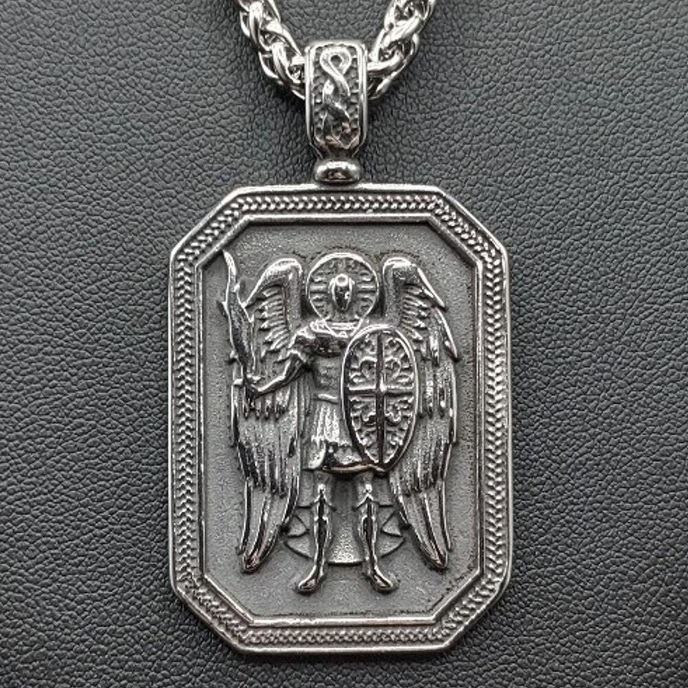 Archangel Saint Michael Necklace Solid Stainless Steel Anniversary Birthday NEW!